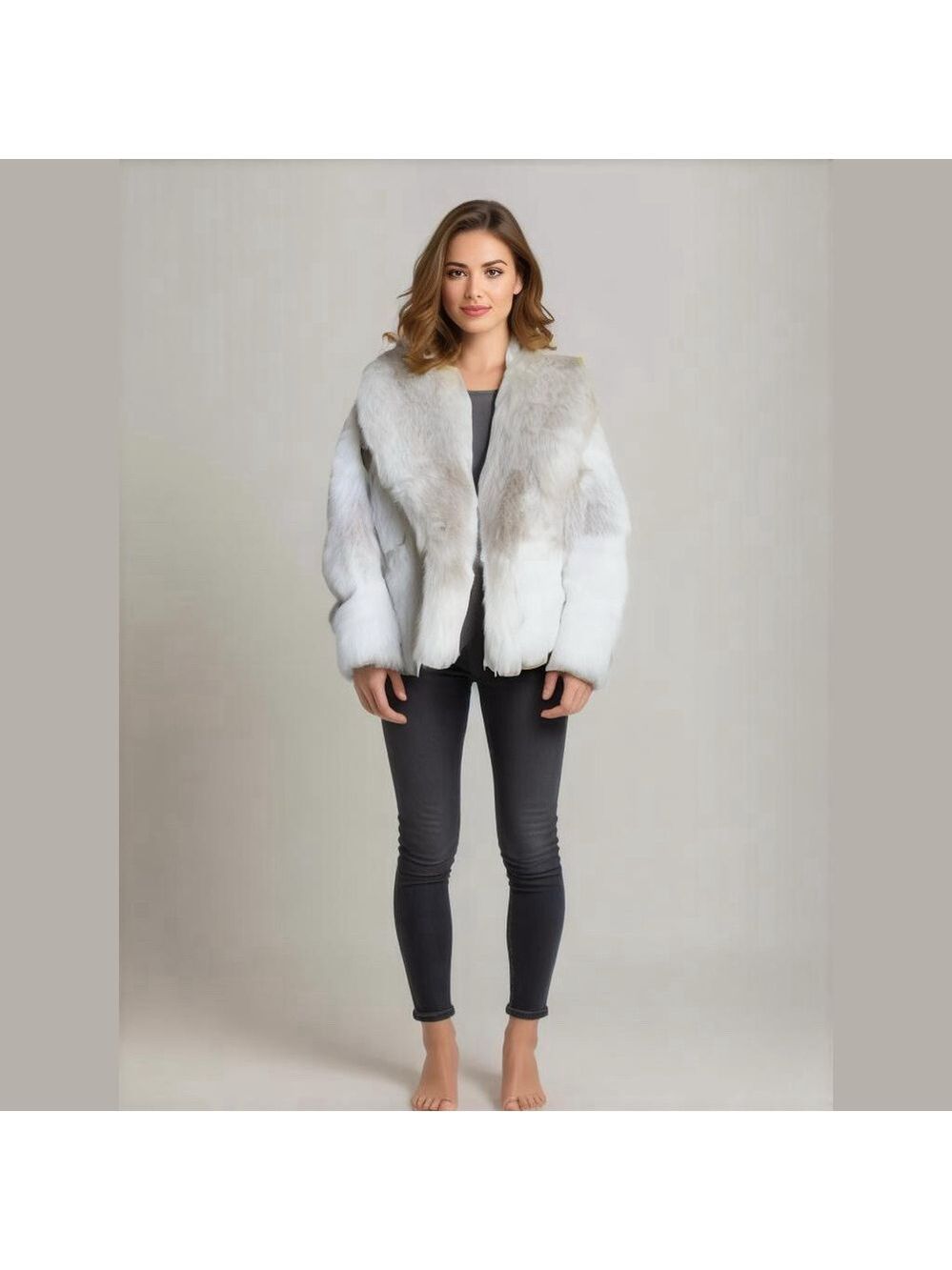 Women's American Signature Fur Coat White/Grey